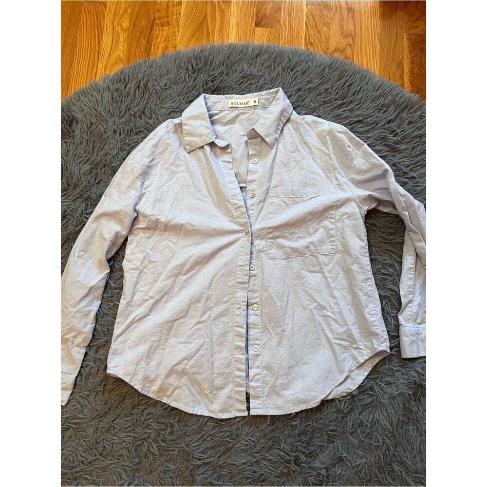 Solmar Light Blue Cotton Linen Button-Up Shirt Size S